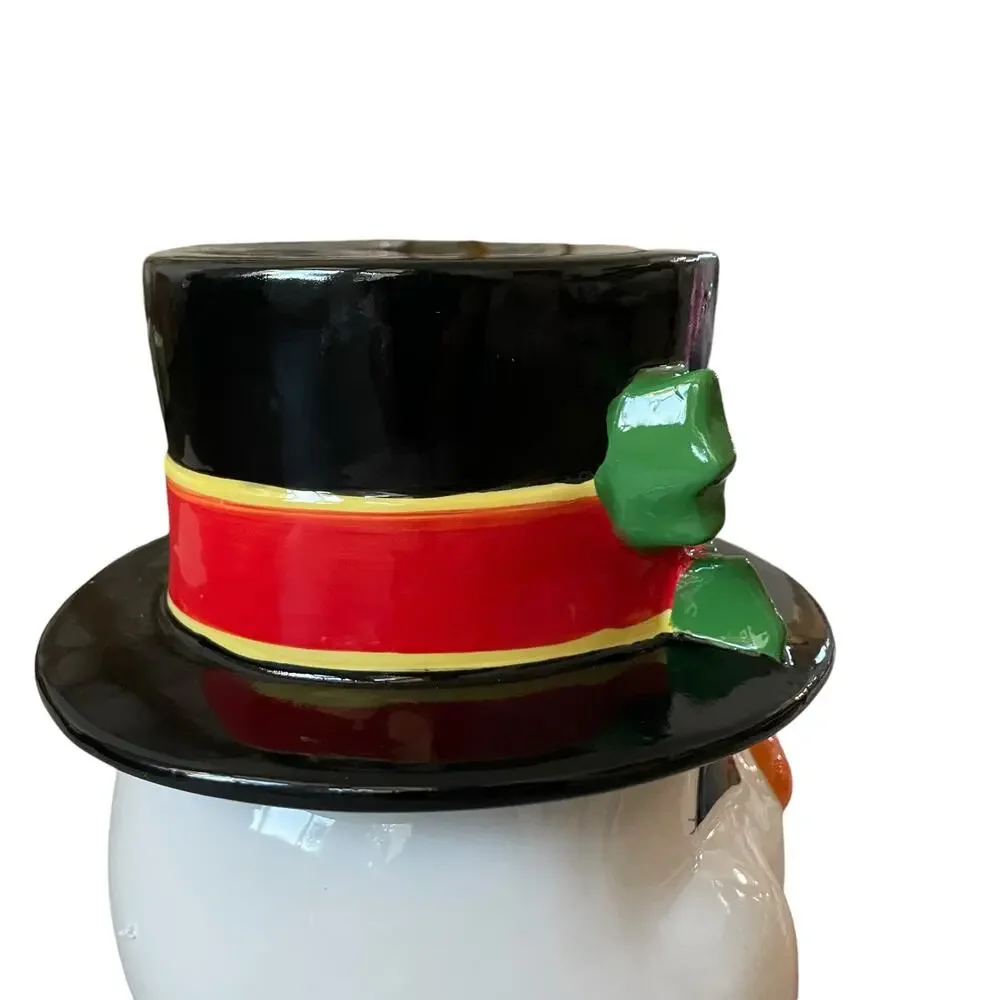 Christmas Cookie Jar Ceramic Snowman with Top Hat Lid Festive Kitchen Decor New